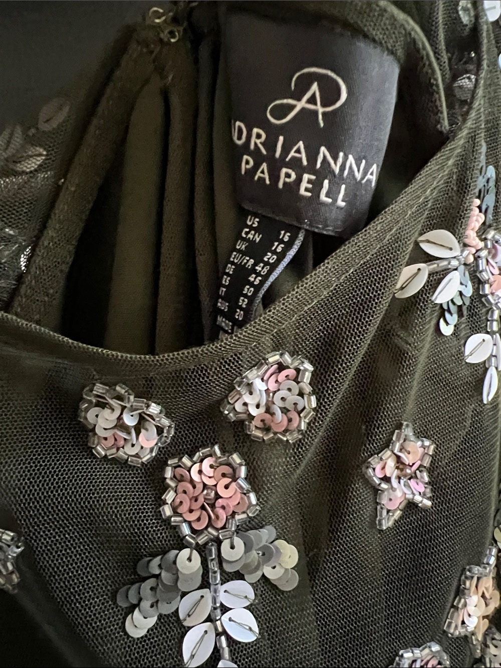 Adrianna Papell Olive Green Mother of Bride Embroidered Floral Maxi Dress - Picture 5 of 5